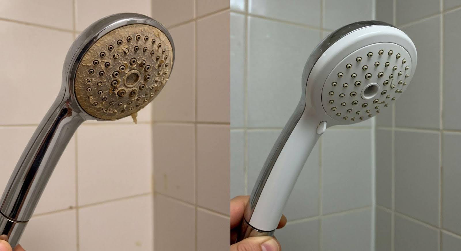 A person holding a shower head to show its use