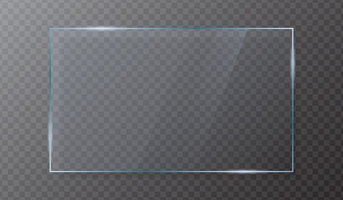 Damaged glass square frame on clear background, emphasizing glass repair. Made of flint glass