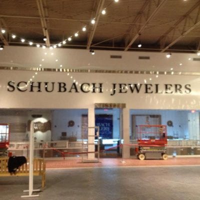 Schubert Jewellers store in new building - showcasing elegant jewelry and watches.
