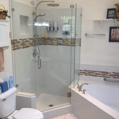 Large bathroom featuring a glass shower door.